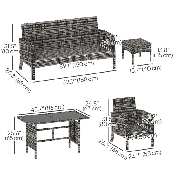 6 Piece Garden Furniture Set with Garden Chairs, Ottomans, Sofa, Glass Table and Cushions, Navy Blue