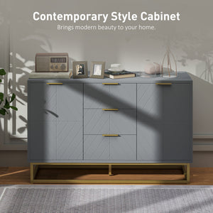 Buffet de rangement avec 3 tiroirs, étagères et portes réglables, gris