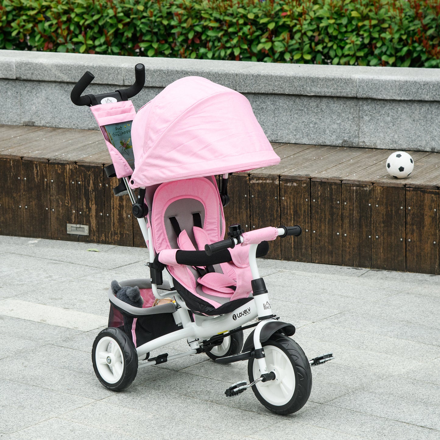 6 in 1 Toddler Tricycle for 1-5 Years Old with Parent Handle, Pink