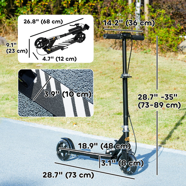 Trottinette avec roues lumineuses, guidon réglable, frein arrière et frein à main, noire