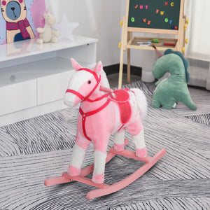 Cheval à bascule en peluche avec son réaliste, rose clair