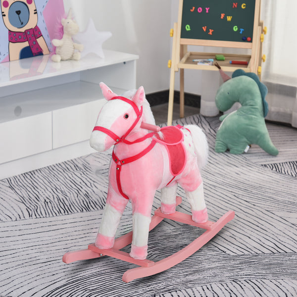Cheval à bascule en peluche avec son réaliste, rose clair
