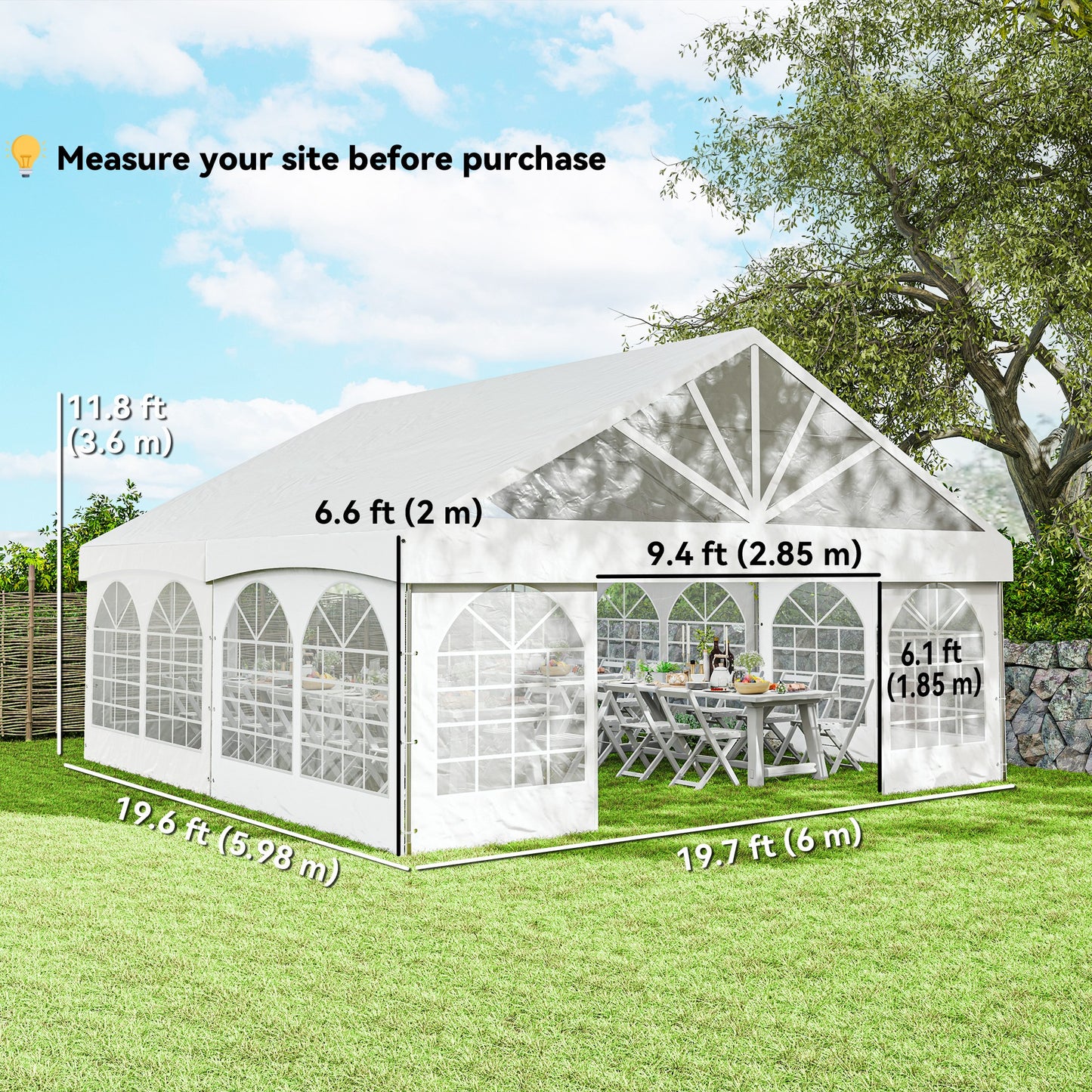 Outsunny 20' x 20' Heavy Duty Party Tent, Galvanized Outdoor Event Tent with Removable Window Sidewalls and Carry Bags