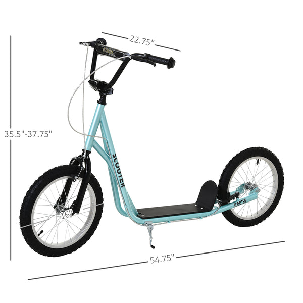Trottinette avec roues gonflables de 16 pouces et doubles freins, bleu pâle