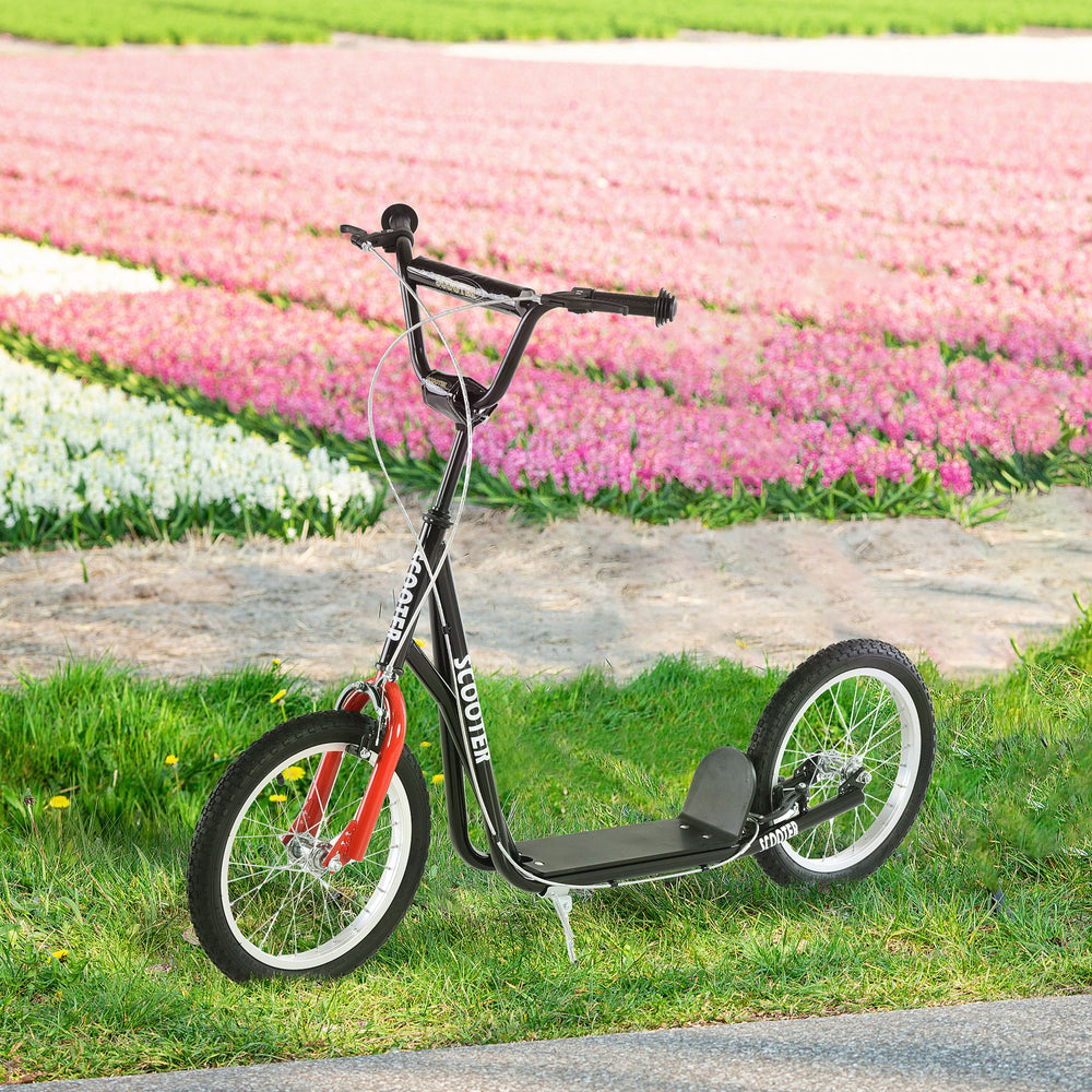 Trottinette avec roues gonflables de 16 pouces et doubles freins, noire