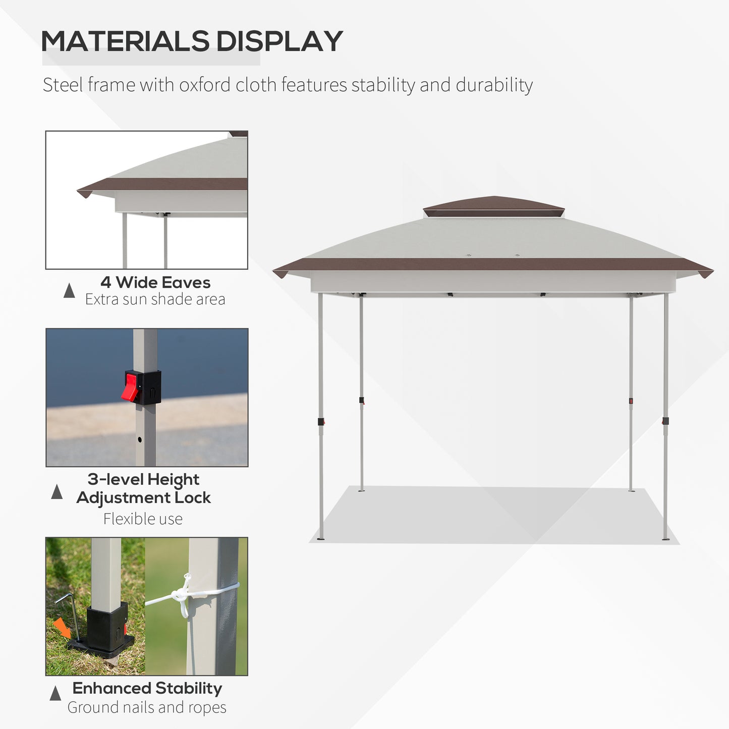 Gazebo 12' x 12' Pop Up pliante instantanée avec parois latérales en maille, hauteur réglable sur 3 niveaux et sac de rangement, beige