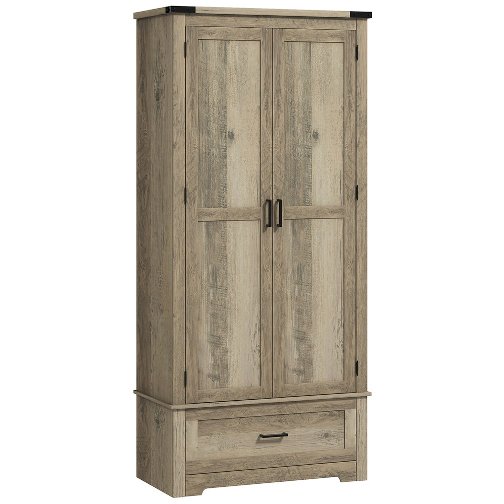 Meuble garde-manger style campagnard avec 2 portes, tiroir et étagères réglables, gris-beige
