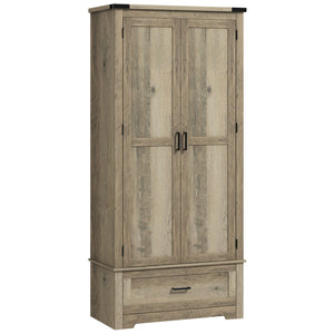 Meuble garde-manger style campagnard avec 2 portes, tiroir et étagères réglables, gris-beige