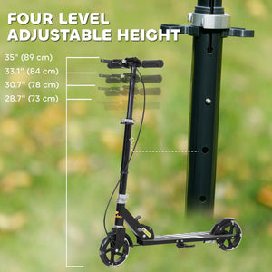 Trottinette avec roues lumineuses, guidon réglable, frein arrière et frein à main, noire