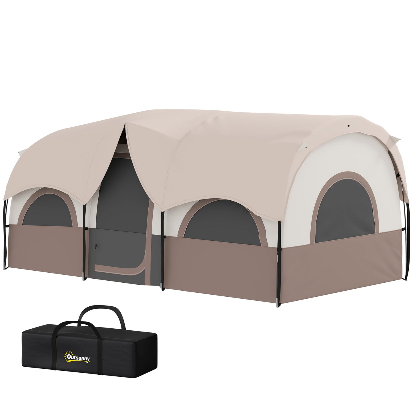 Outsunny 4-6 Person Camping Tent, 3 Room Cabin Tent, 3000mm Waterproof & UPF 30+, with Sewn-in Groundsheet & Carry Bag, Khaki