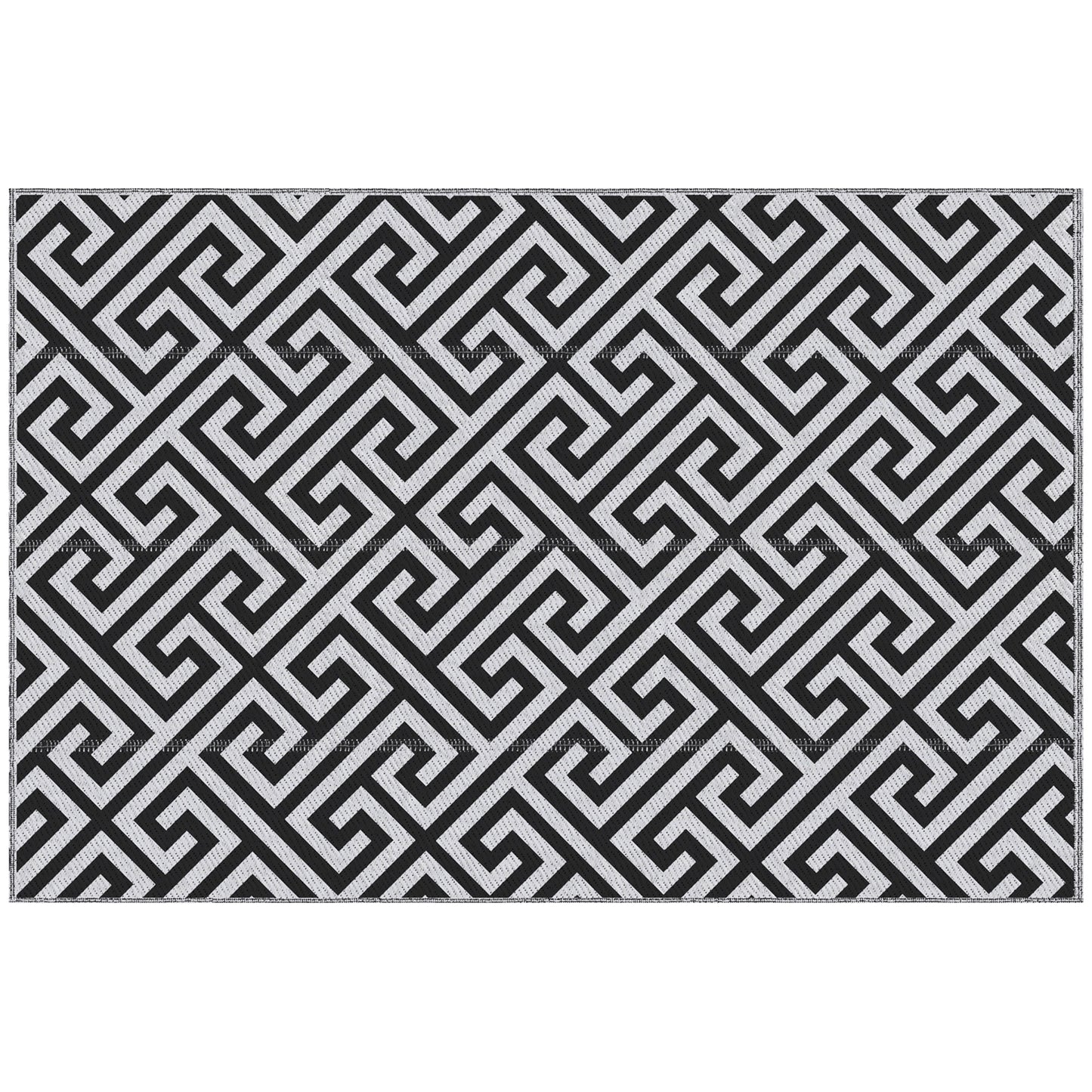 Reversible Outdoor Patio Rug, 1.5 x 2.4m Plastic Straw Mat for Garden, Patio, Beach, Camping, Black and White