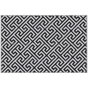 Tapis d'extérieur réversible pour patio, tapis en paille plastique 1,5 x 2,4 m pour jardin, terrasse, plage, camping, noir et blanc