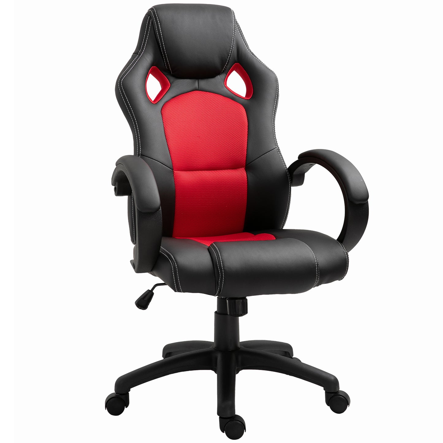 Gaming office chair with swivel casters, padded headrest and reclining function, red