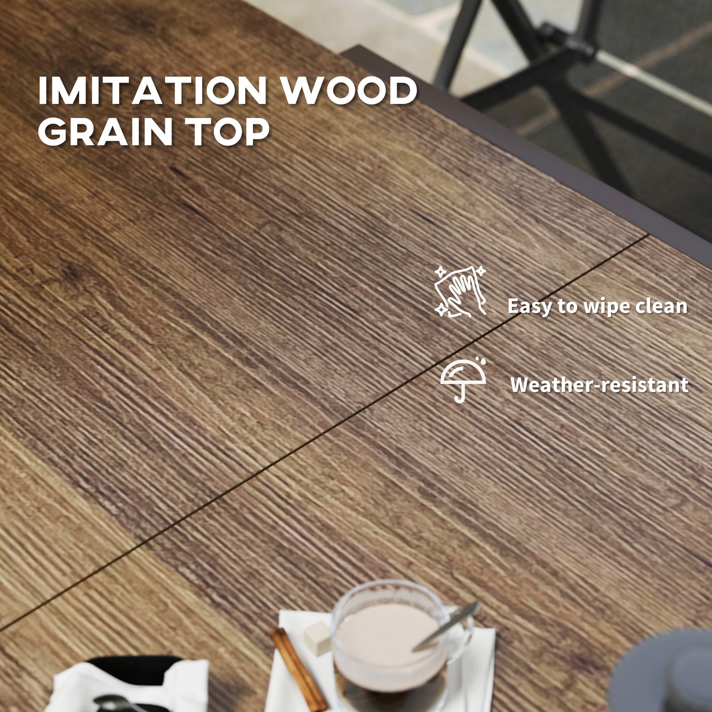 Table à manger extensible pour 6 à 8 personnes, avec bordure en aluminium et cadre en acier, marron