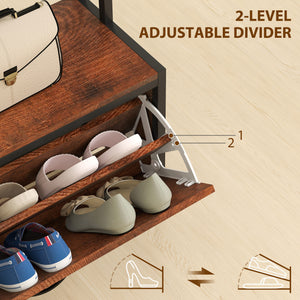 5-in-1 Coat Rack with Bench, Shoe Rack, 10 Hooks, Rustic Brown