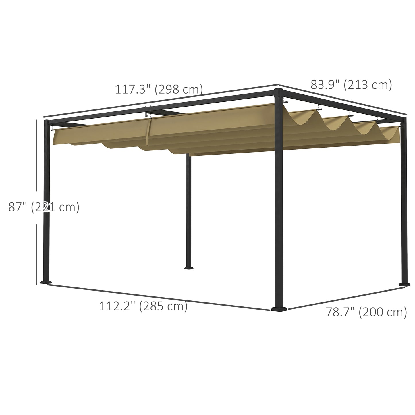 Pergola de patio 10' x 7' avec auvent rétractable, abri solaire extérieur, ombre de jardin, kaki