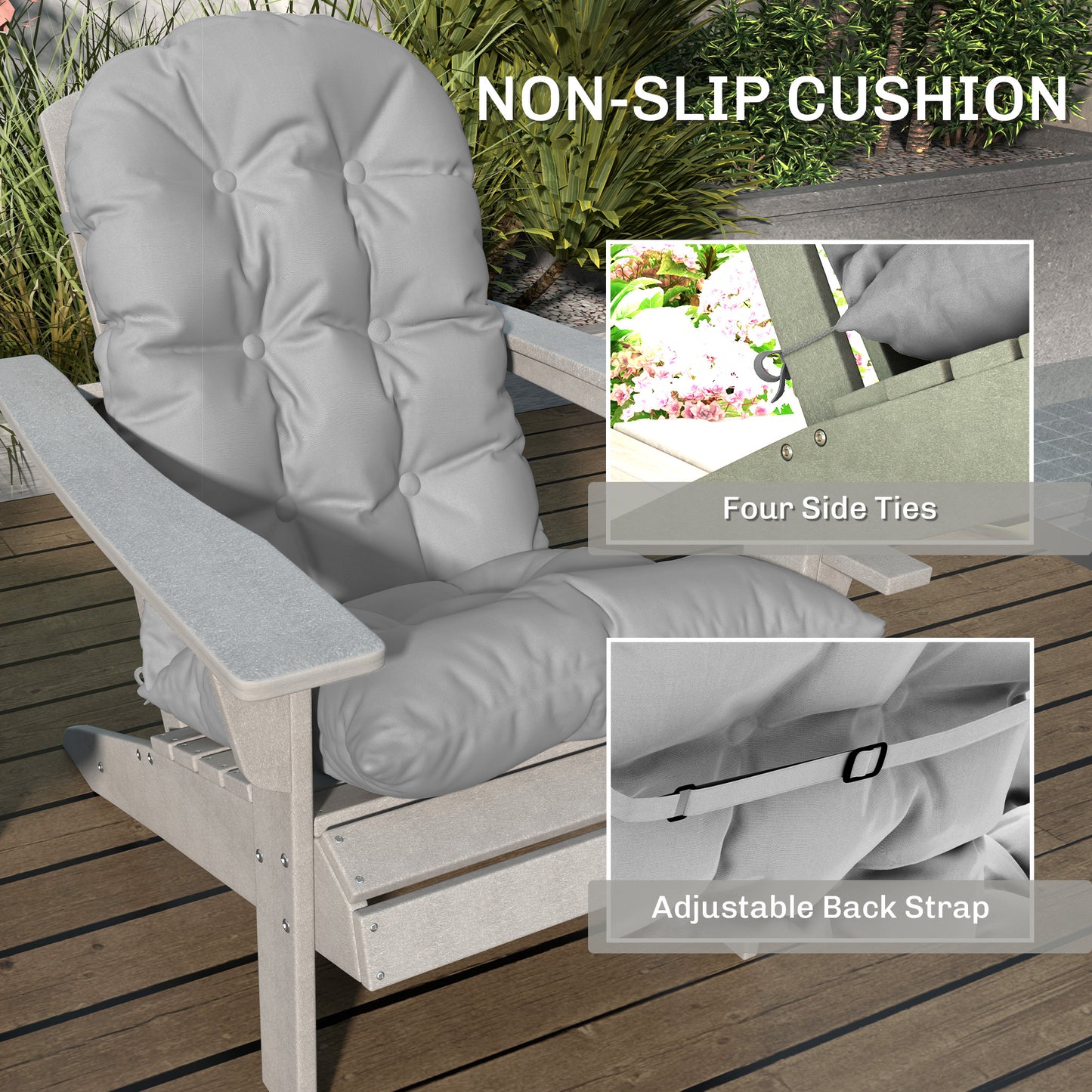 Lot de 2 coussins de chaise Adirondack avec attaches, gris clair
