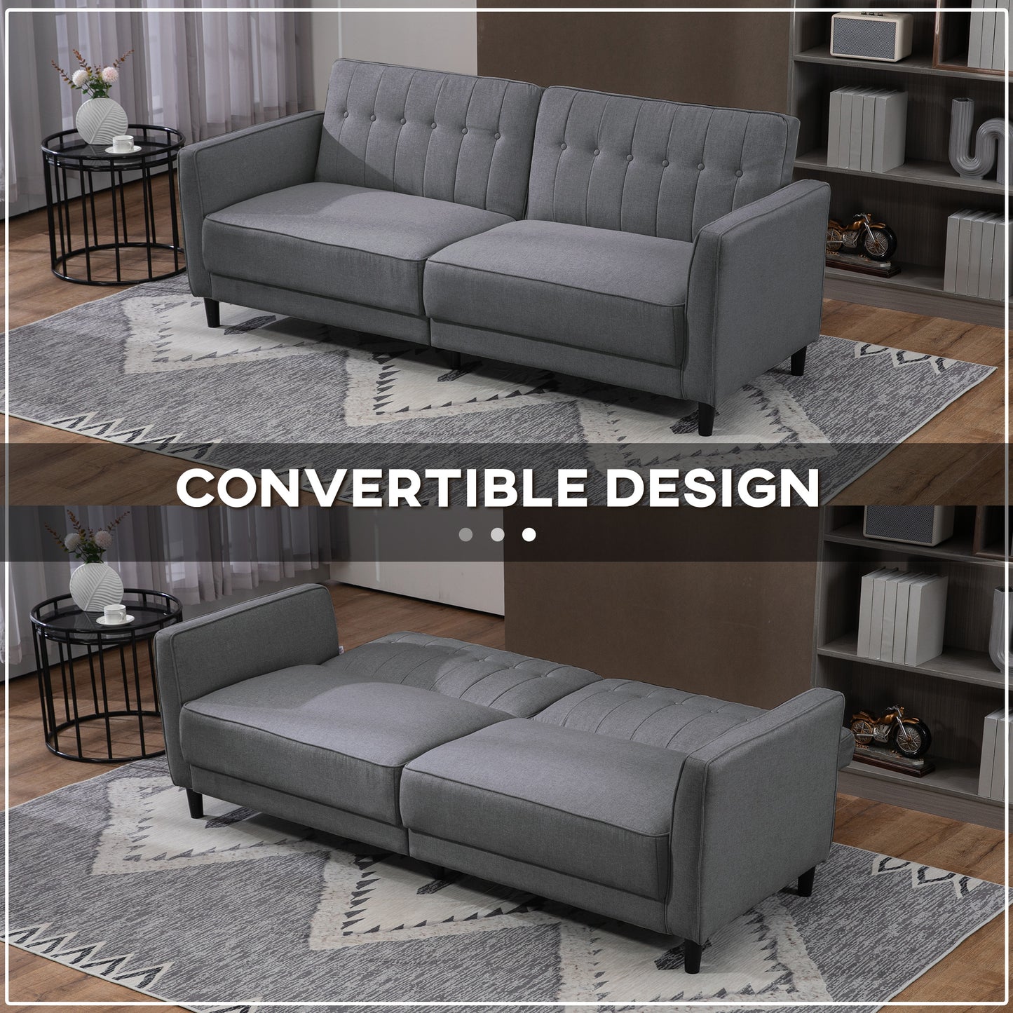 Canapé-lit convertible en tissu capitonné avec dossier réglable pour salon, gris anthracite