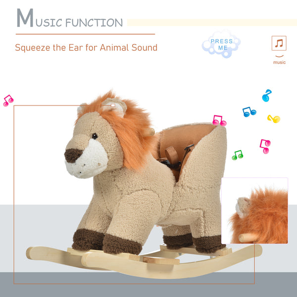 Rocking Lion with Sound and Seat Belt, Brown