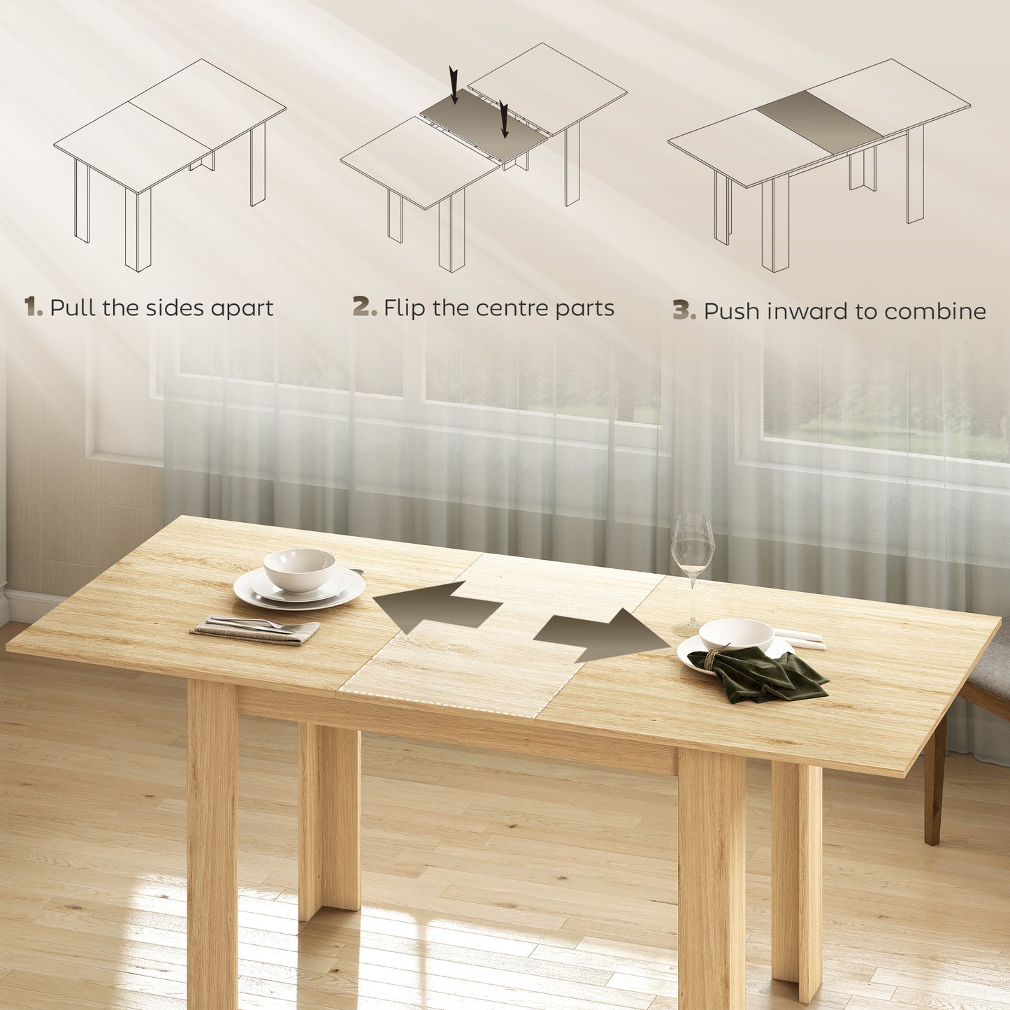 Table à manger extensible pour 6 à 8 personnes