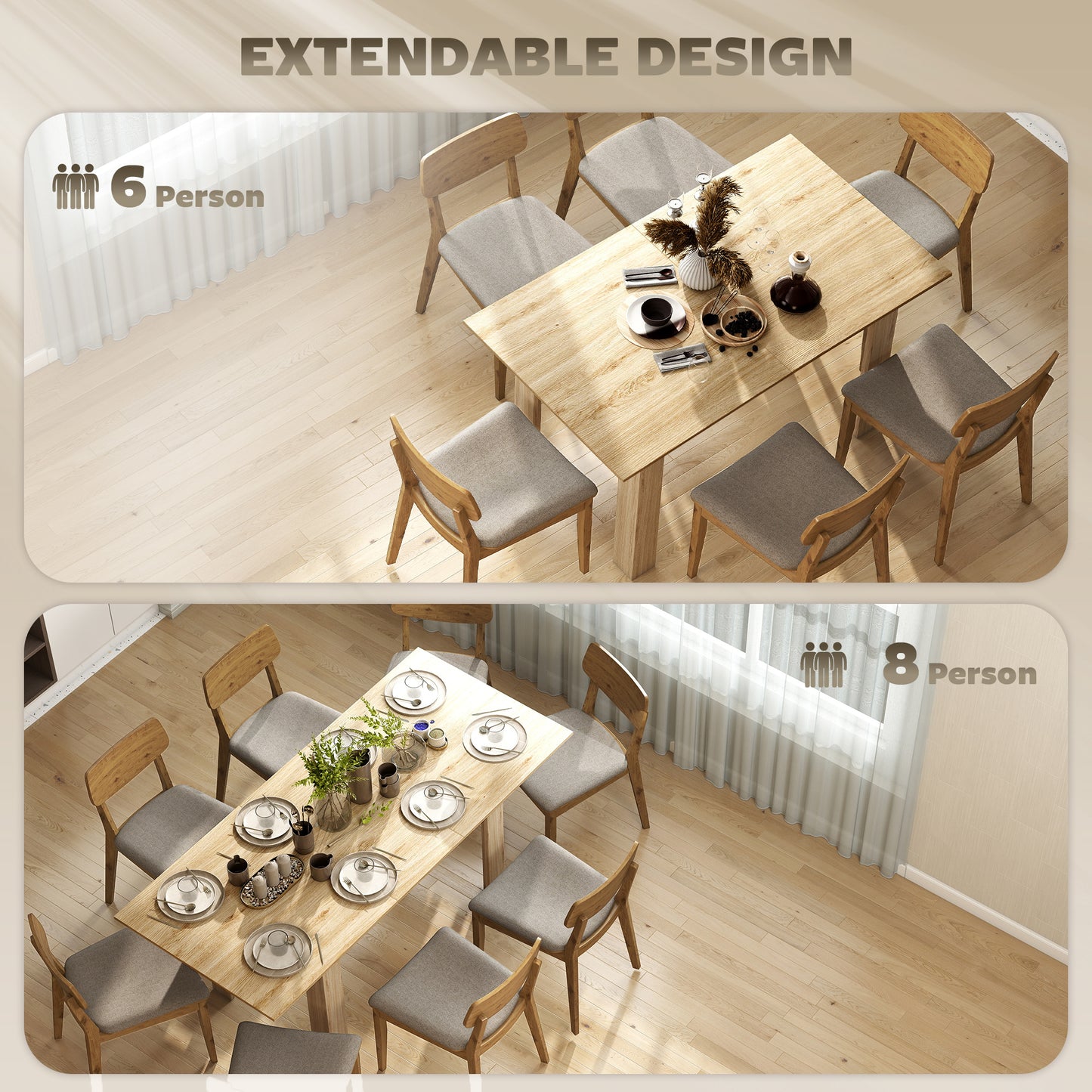Table à manger extensible pour 6 à 8 personnes