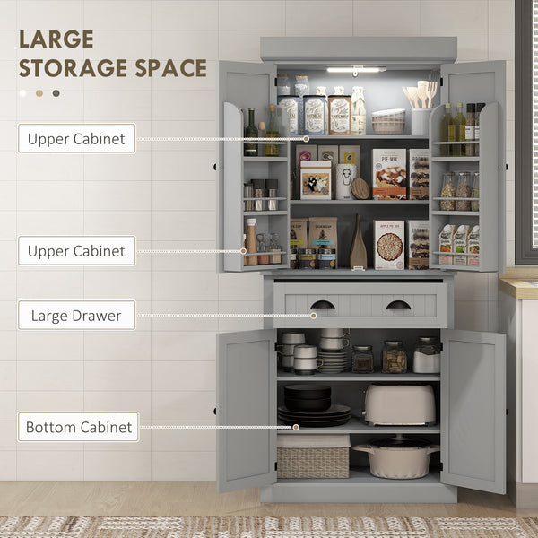 Meuble de rangement avec éclairage LED et étagères à épices, gris
