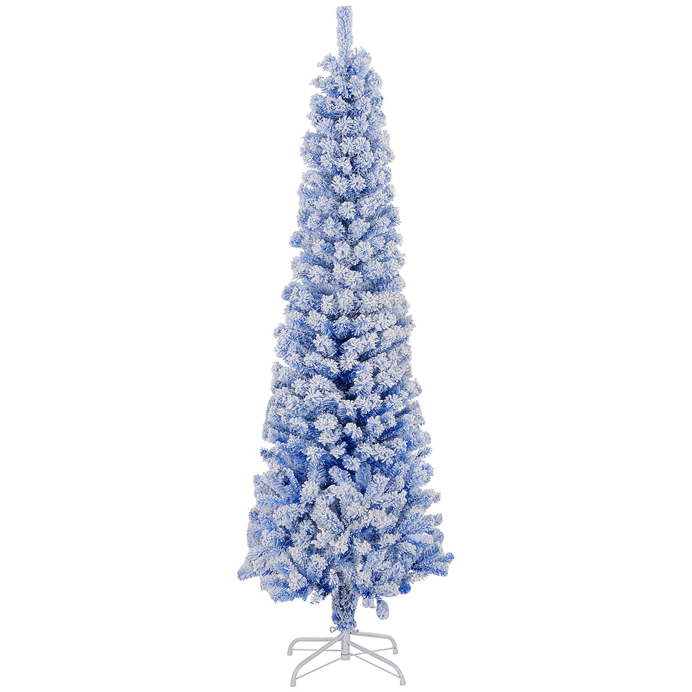 Sapin de Noël givré bleu de 6 pieds en forme de crayon