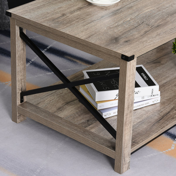 Table basse industrielle avec étagère de rangement inférieure