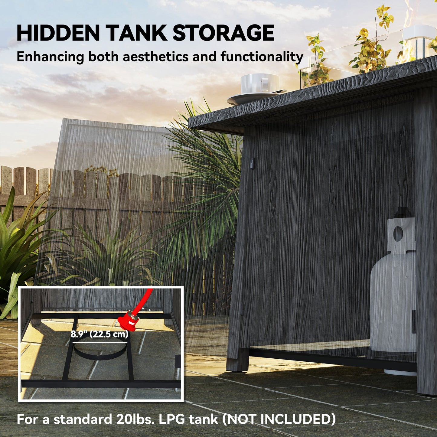Outsunny 28" Square 40,000 BTU Propane Fire Pit Table with Waterproof Cover and Adjustable Footrests
