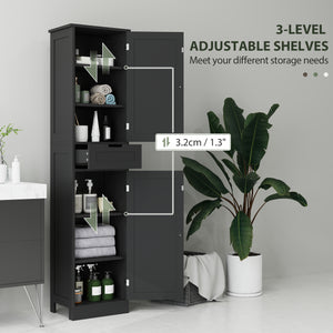 Meuble de salle de bain autoportant avec tiroir et 2 portes, noir