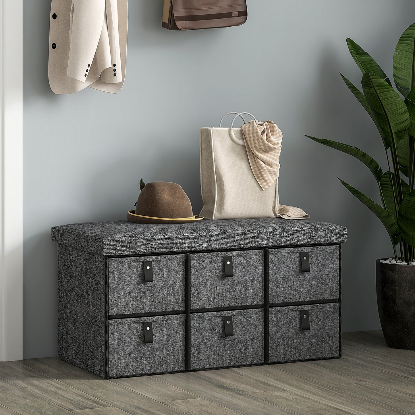 HOMCOM Shoe Bench with Seat, Shoe Storage with Cushion and 6 Fabric Drawers for Entryway, Hallway, Bedroom, Anthracite Grey