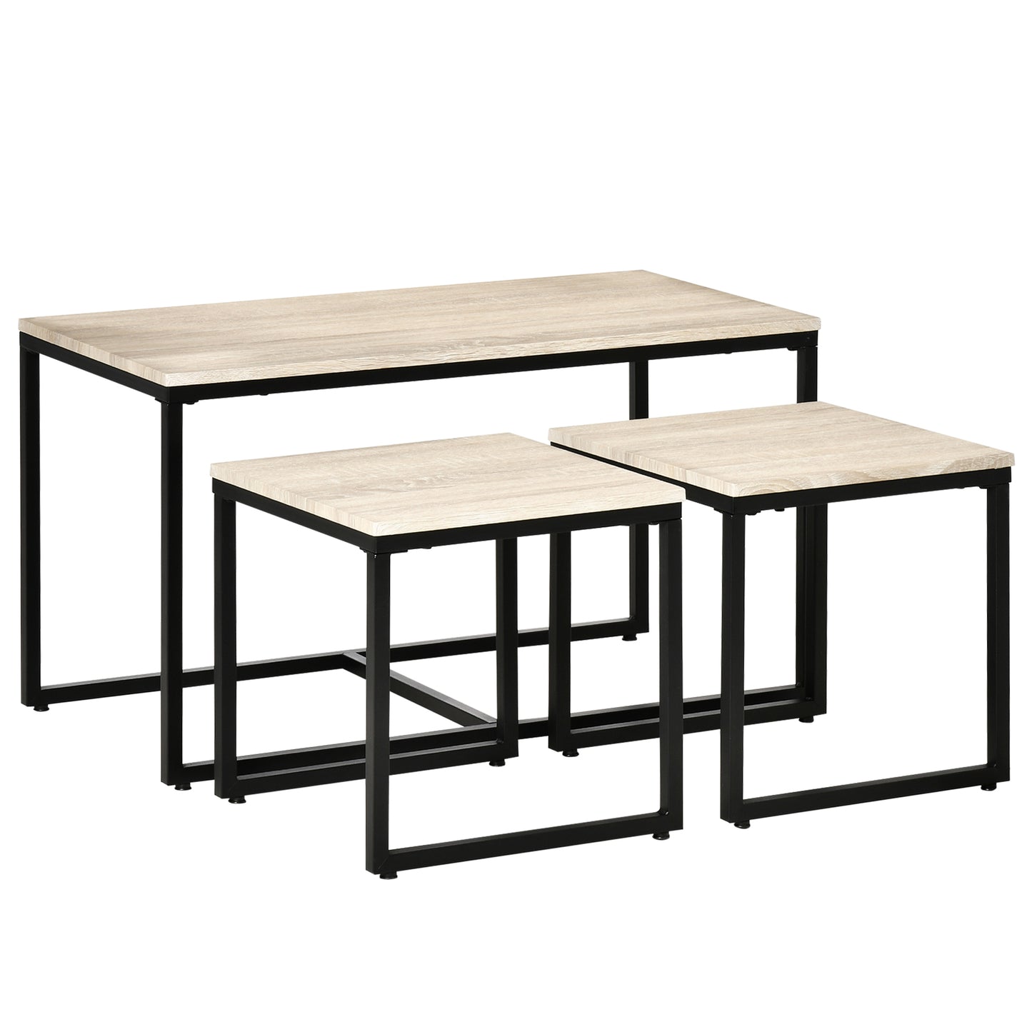 Lot de 3 tables d'appoint modernes avec cadre en métal noir pour salon, naturel