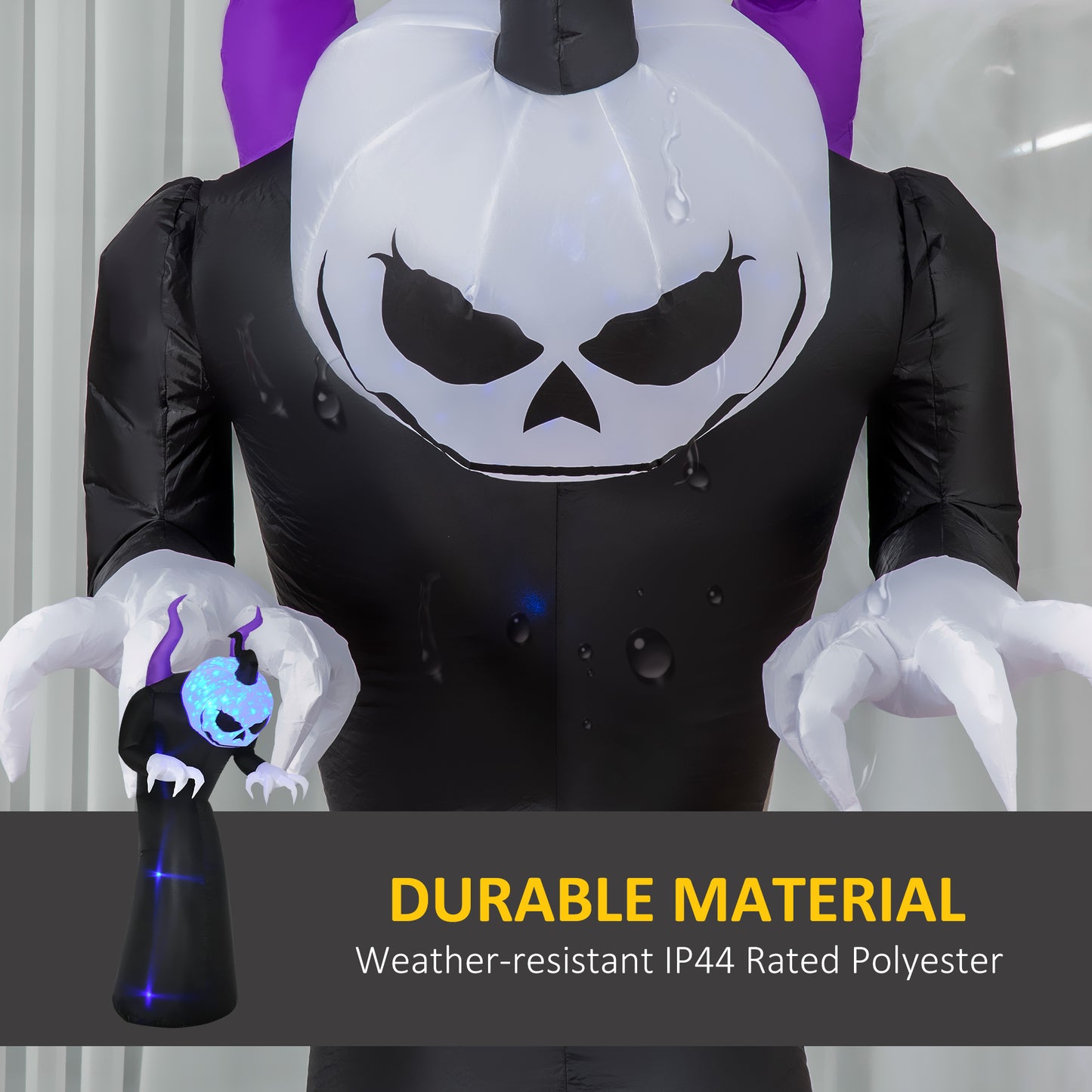Fantôme gonflable d'Halloween de 2,1 m avec cornes, affichage LED avec effet de flamme