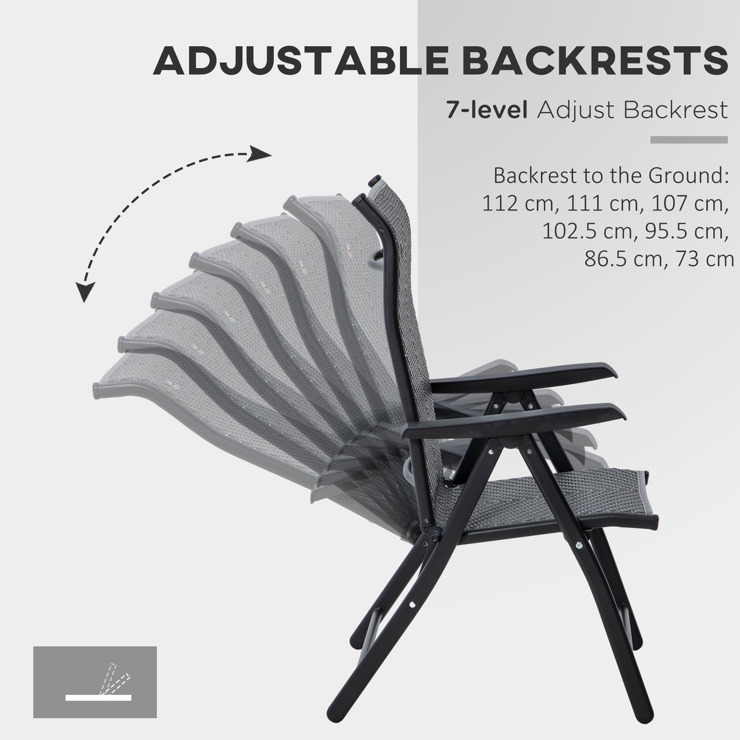 Lot de 2 chaises pliantes d'extérieur en osier avec dossier réglable, gris