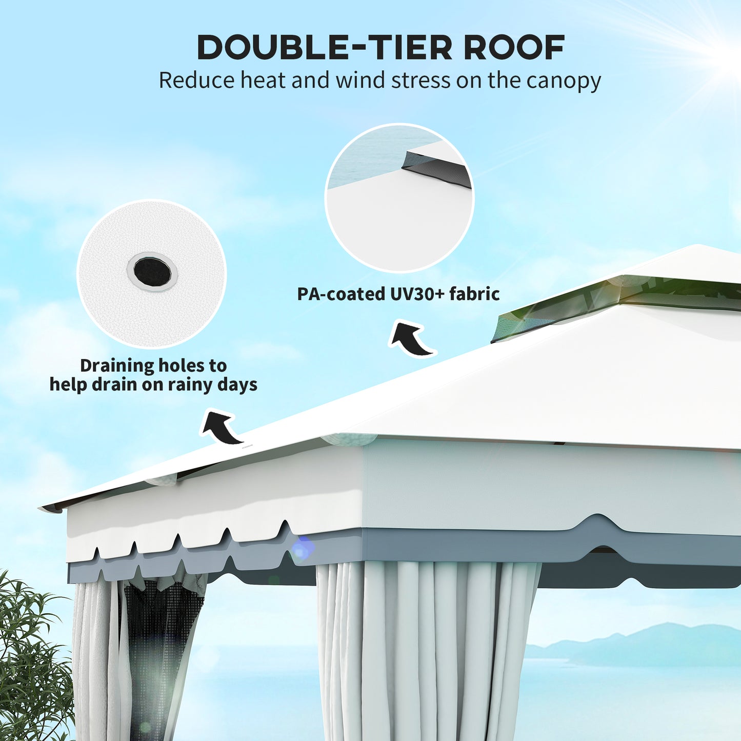 Outsunny 10' x 12' Double Roof Garden Gazebo, Outdoor Shelter with Netting and Curtains, for Garden, Lawn and Patio