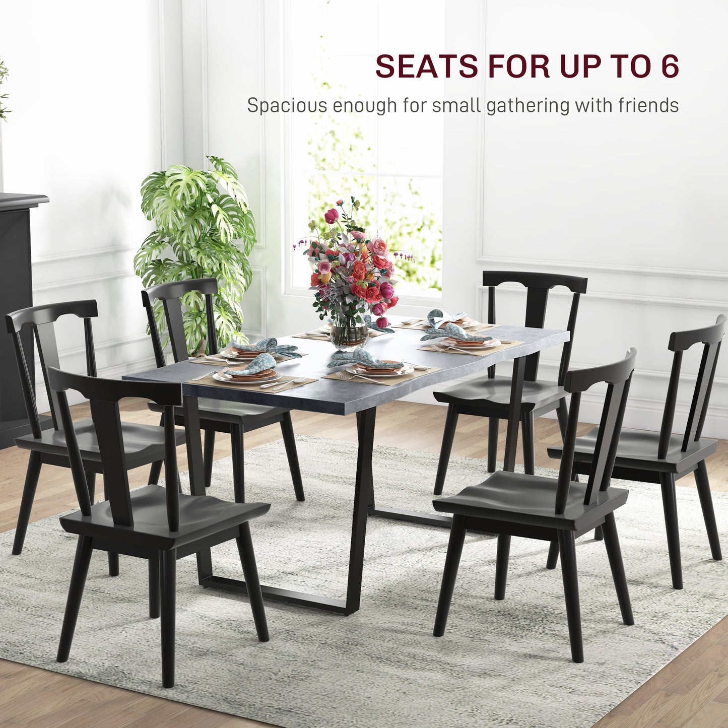 Table à manger industrielle avec plateau à bords ondulés et pieds en acier, pour 6 personnes maximum, gris ciment