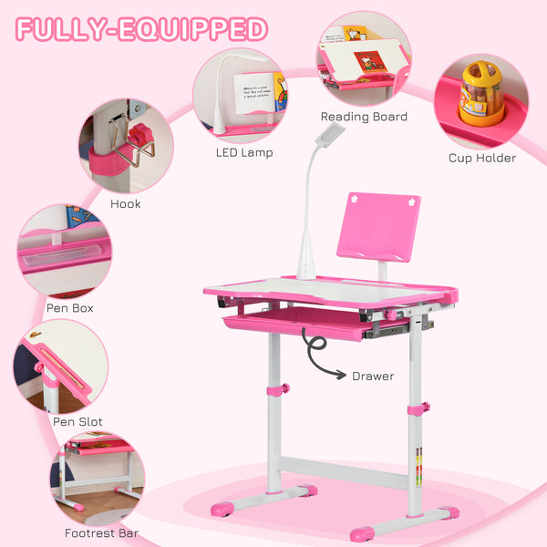 Table d'étude pour enfants avec plateau inclinable, rose
