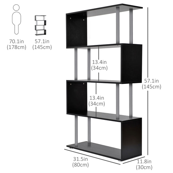 5-Tier Geometric Wooden Bookcase, Black