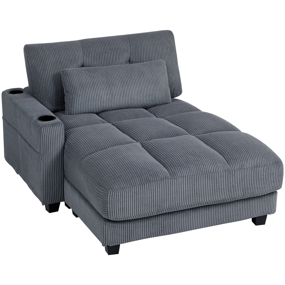 Canapé de lecture grand format en velours côtelé, avec 2 porte-gobelets, gris foncé