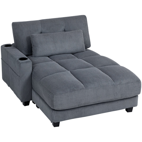 Canapé de lecture grand format en velours côtelé, avec 2 porte-gobelets, gris foncé
