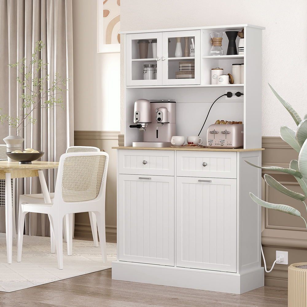 Meuble de cuisine avec station de charge et 2 placards basculants, blanc