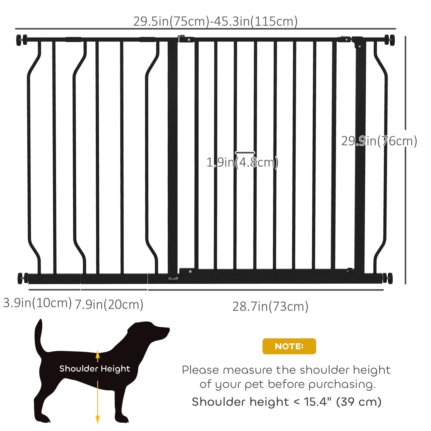 Barrière pour animaux PawHut 76 à 114 cm, installation facile, avec porte et système de double verrouillage, barrière extra large pour escaliers et couloirs, noire