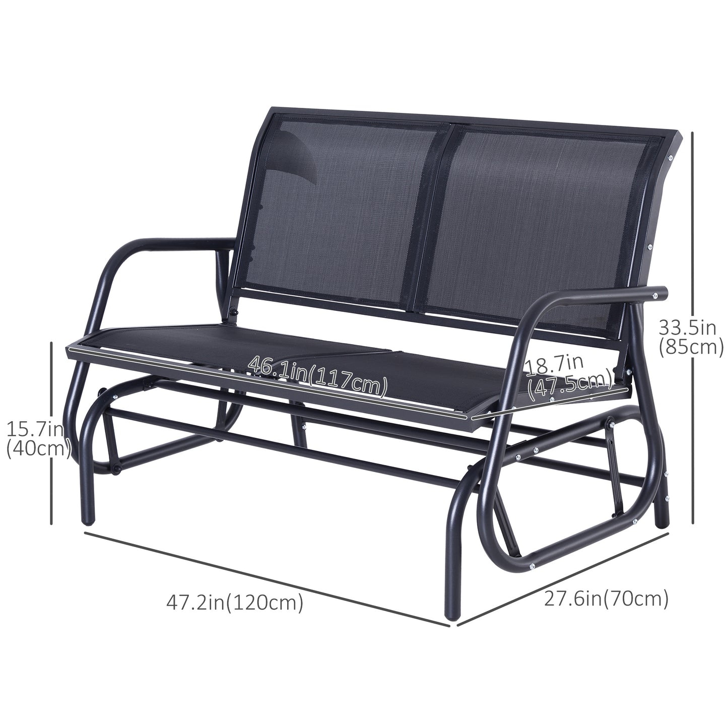 Outsunny Double Rocking Bench, Heavy Duty Garden Rocking Chair for Two, Steel Frame, Durable Fabric Seat, Black