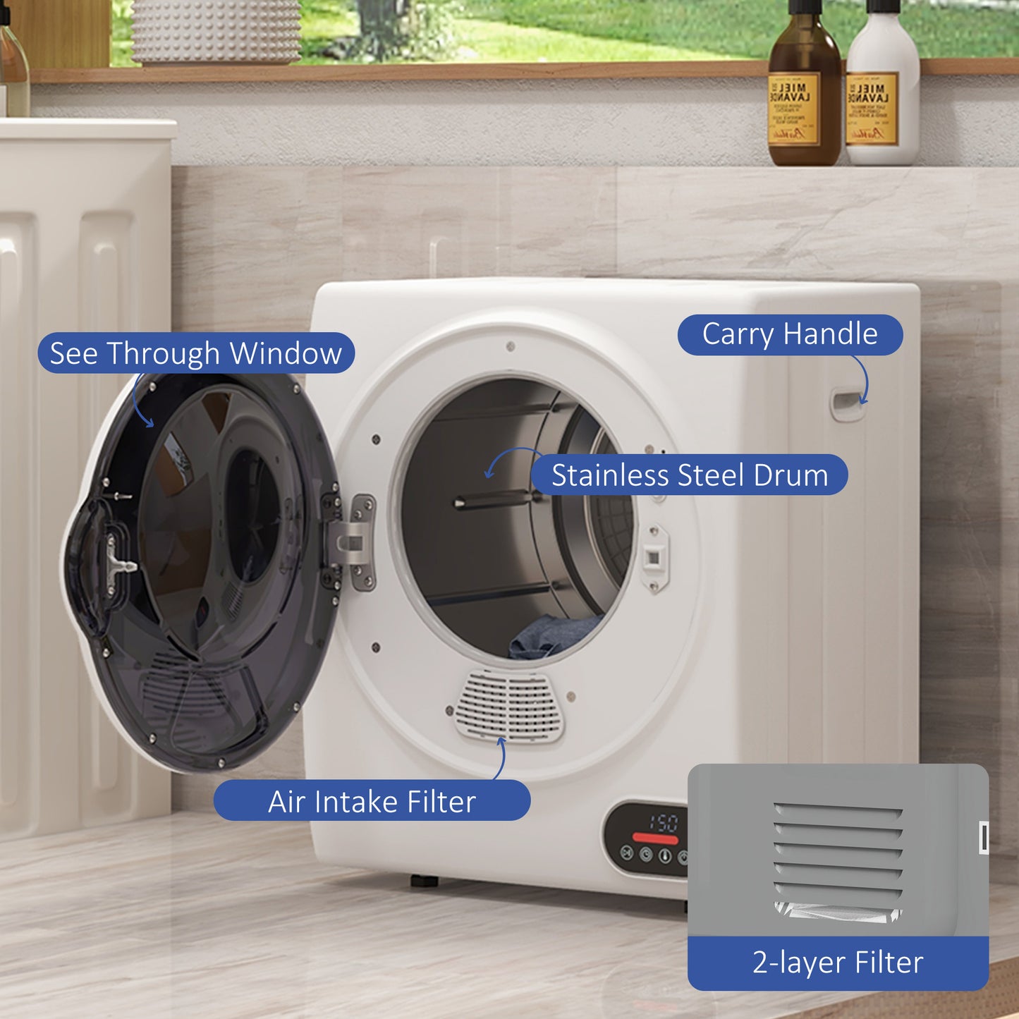 Compact Dryer, 1300W, 3.22 cu. ft., Electric, Portable, with 7 Drying Modes, Gray