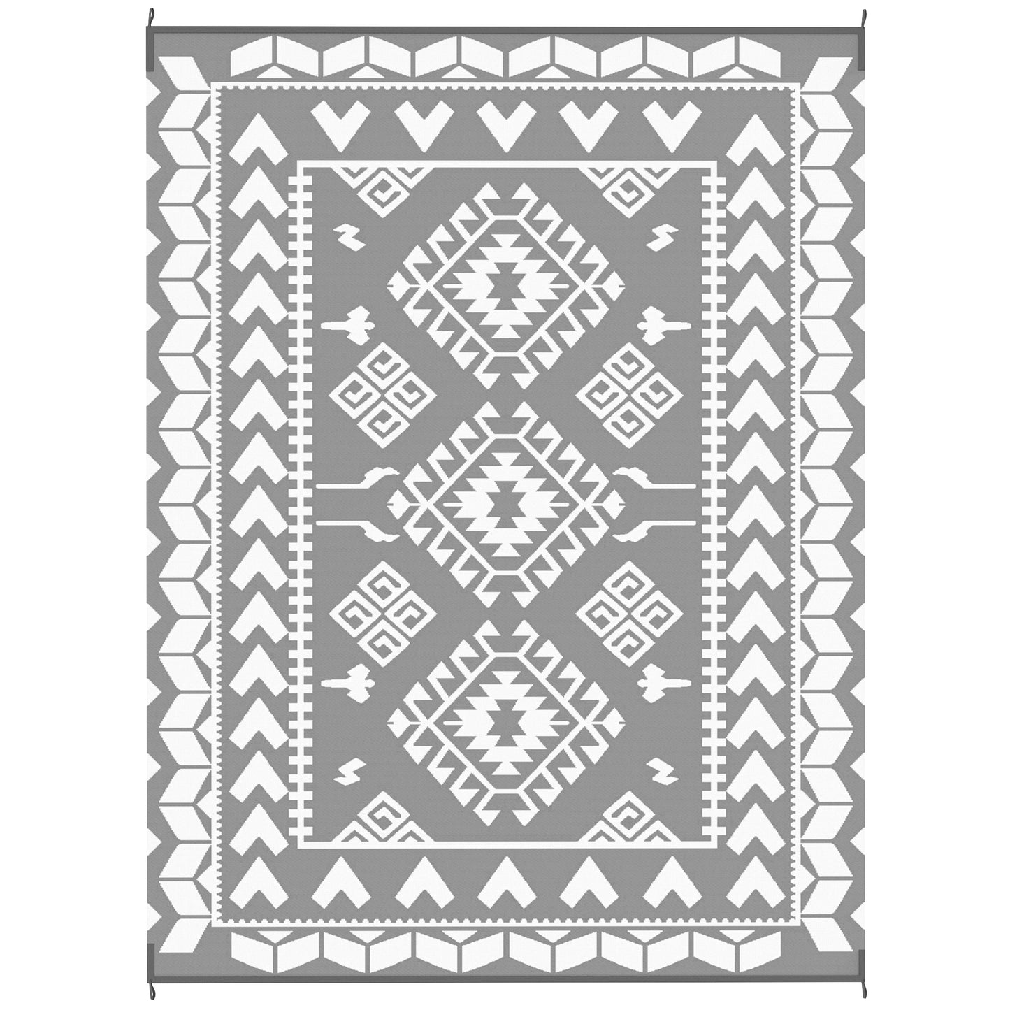 9' x 12' Outdoor RV Mat, Reversible Floor Mat with Carry Bag, Diamond Patchwork Pattern, Gray and White