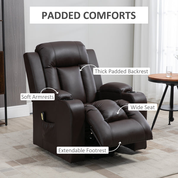Fauteuil releveur électrique en cuir synthétique avec repose-pieds, marron