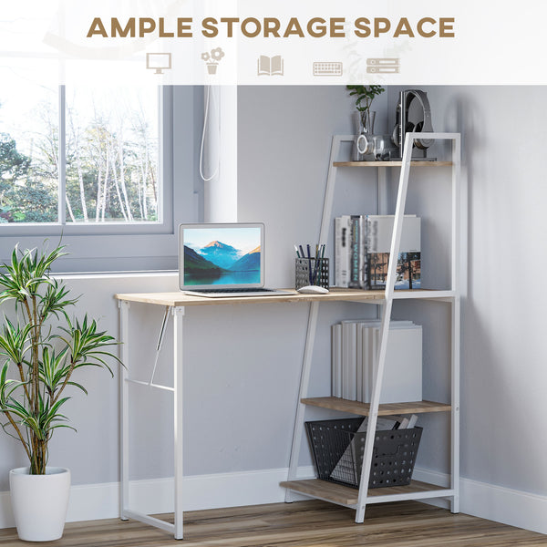 Computer Desk with Storage Shelves and Folding Top, White