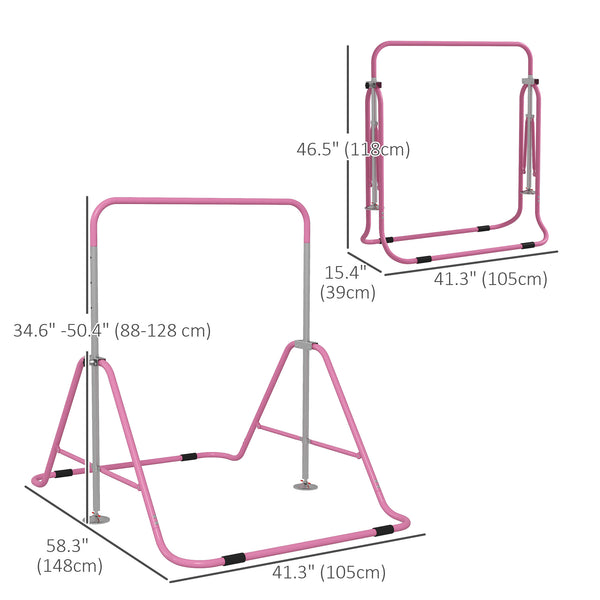 Height Adjustable Extendable Folding Gymnastics Bar, Pink