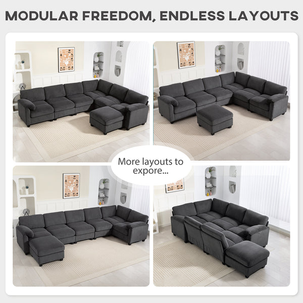 Canapé modulable sectionnel surdimensionné avec coussin à ressorts, gris anthracite