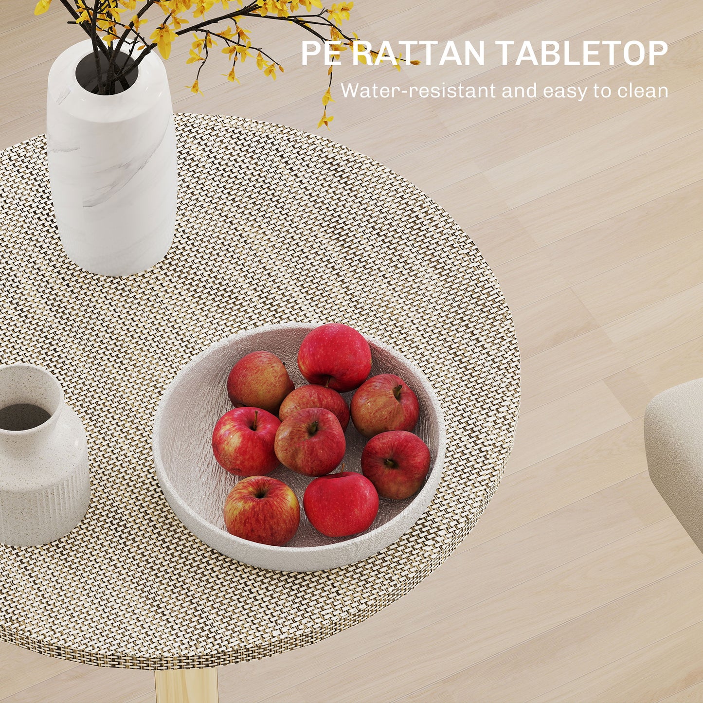 Table de bar réglable pour 2 personnes, ronde avec plateau en rotin synthétique et base en acier, gris